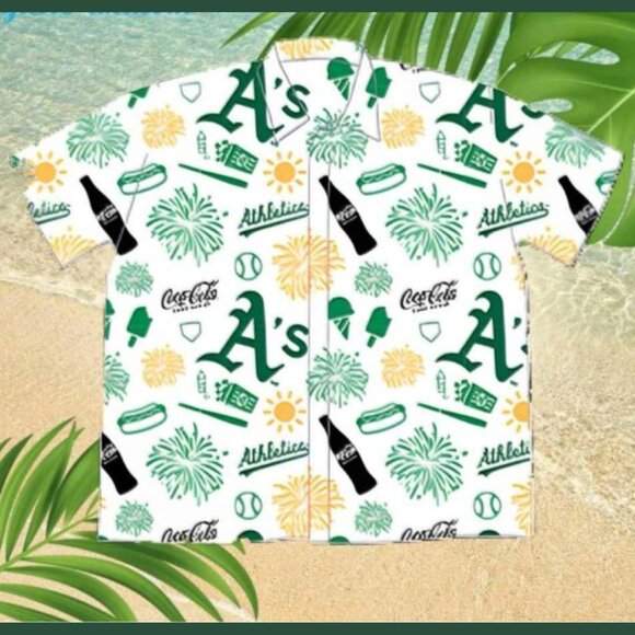 Oakland A's Button Up Aloha Coca Cola Short Sleeve Top - Picture 1 of 8